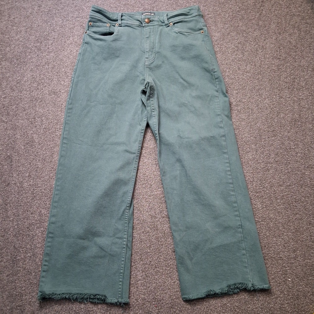 Toad&Co Balsam Womens Cutoff Wide Leg Pants Green Raw Hem SZ 12 Crunchy Granola